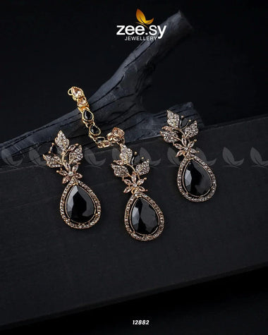 Crocus Earrings Set Golden Black Earrings - Zeesy Jewellery Pakistan | Premium Artificial & Imitation Jewellery