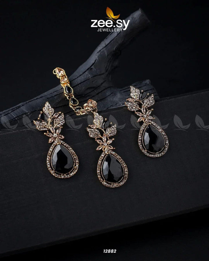 Crocus Earrings Set Golden Black Earrings - Zeesy Jewellery Pakistan | Premium Artificial & Imitation Jewellery