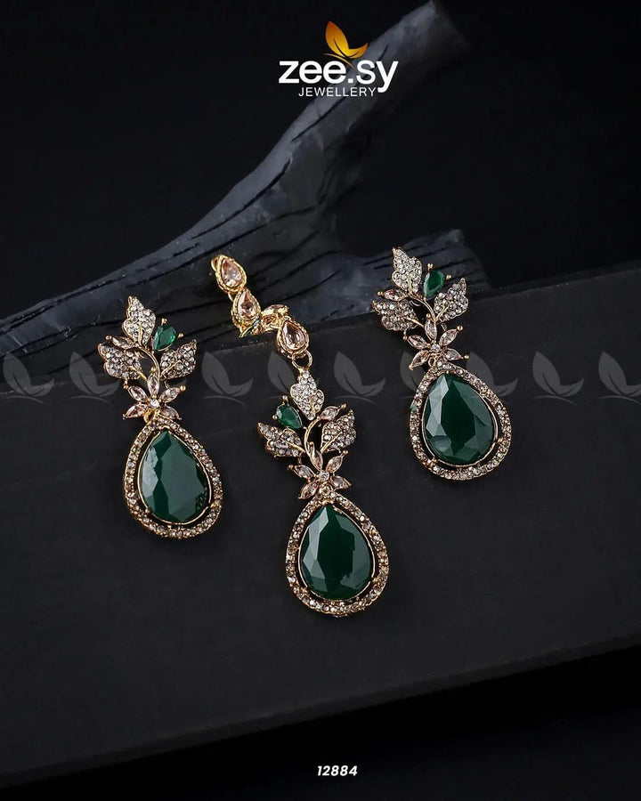 Crocus Earrings Set Golden Green Earrings - Zeesy Jewellery Pakistan | Premium Artificial & Imitation Jewellery