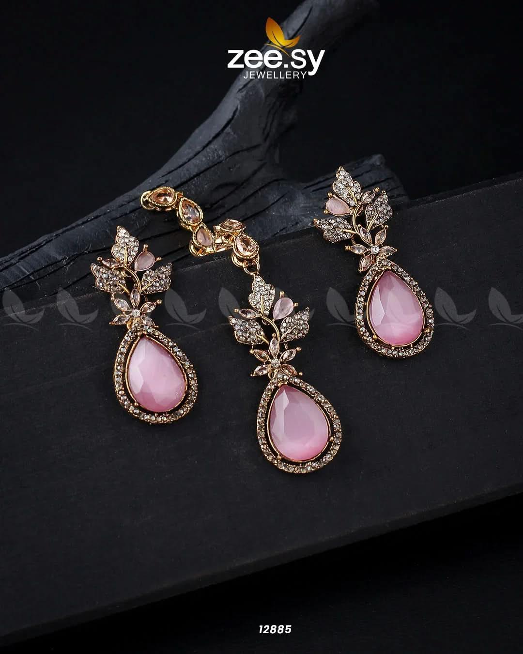 Crocus Earrings Set Golden Mint Pink Earrings - Zeesy Jewellery Pakistan | Premium Artificial & Imitation Jewellery