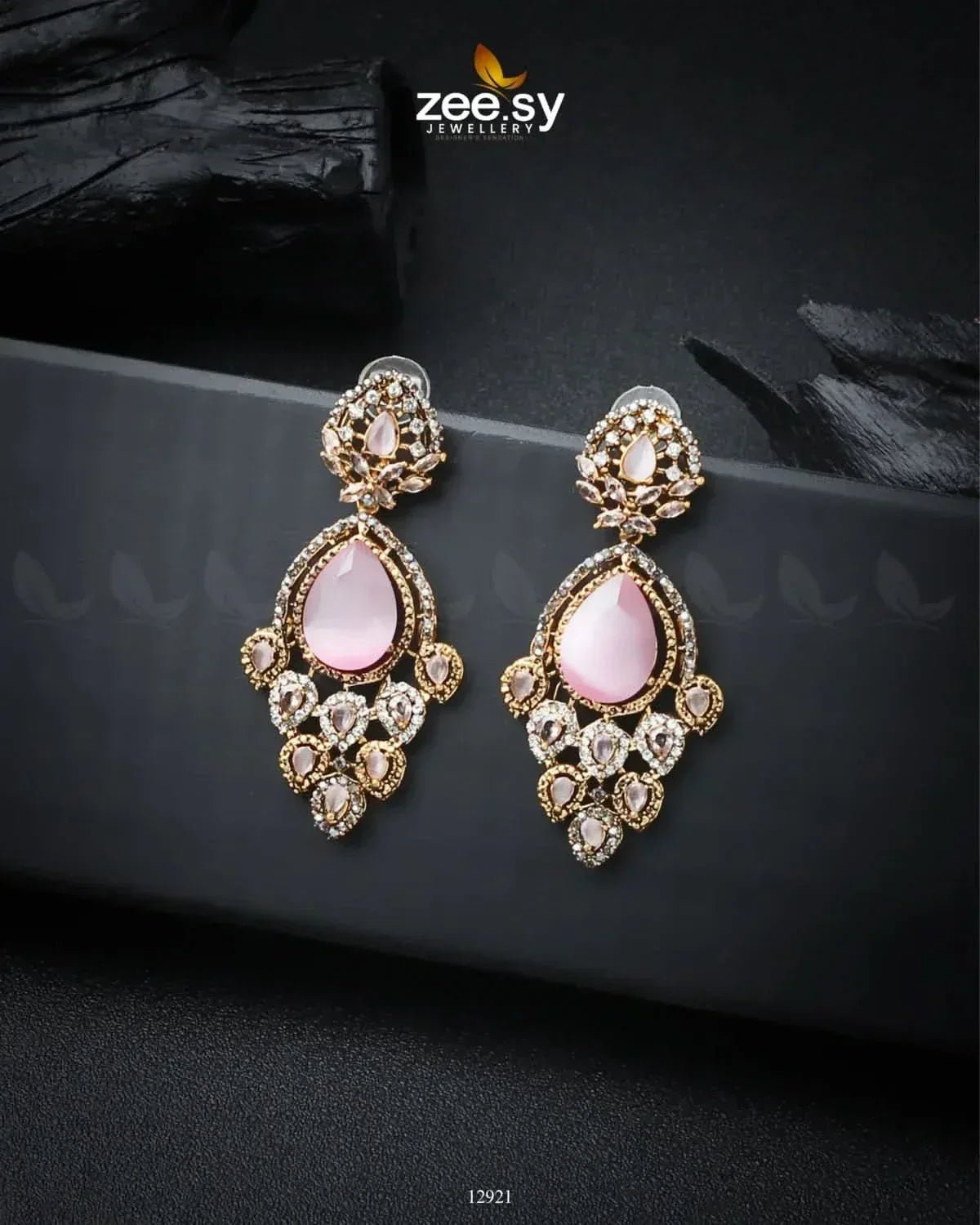 Hibiscus Earrings Golden Pink Earrings - Zeesy Jewellery Pakistan | Premium Artificial & Imitation Jewellery