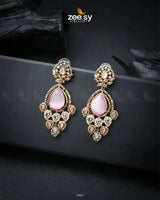 Hibiscus Earrings Golden Pink Earrings - Zeesy Jewellery Pakistan | Premium Artificial & Imitation Jewellery