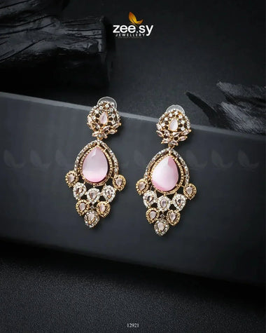 Hibiscus Earrings Golden Pink Earrings - Zeesy Jewellery Pakistan | Premium Artificial & Imitation Jewellery