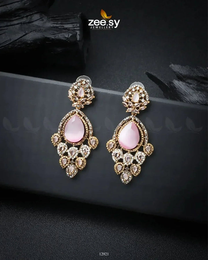 Hibiscus Earrings Golden Pink Earrings - Zeesy Jewellery Pakistan | Premium Artificial & Imitation Jewellery