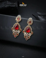 Hibiscus Earrings Golden Red Earrings - Zeesy Jewellery Pakistan | Premium Artificial & Imitation Jewellery