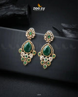 Hibiscus Earrings Golden Green Earrings - Zeesy Jewellery Pakistan | Premium Artificial & Imitation Jewellery