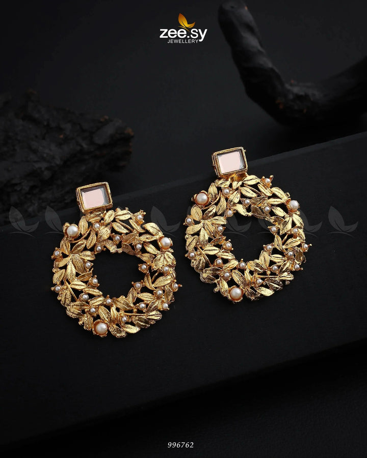 Leaf Nest Earrings Champagne Earrings - Zeesy Jewellery Pakistan | Premium Artificial & Imitation Jewellery