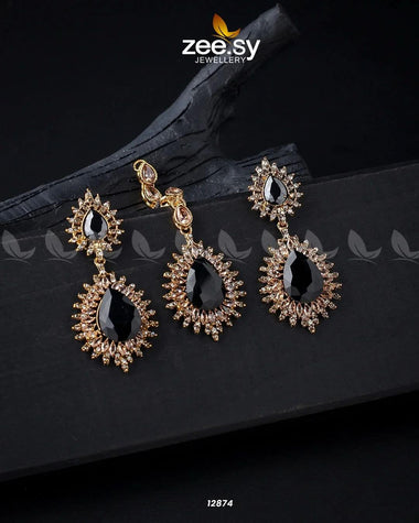 Lupine Earrings Golden Black Earrings - Zeesy Jewellery Pakistan | Premium Artificial & Imitation Jewellery
