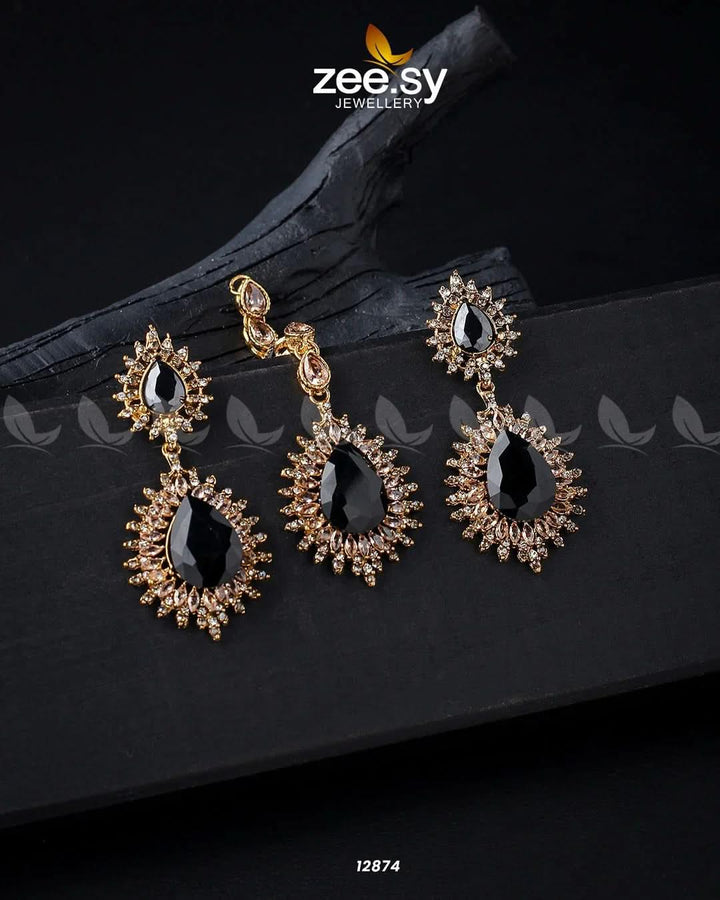 Lupine Earrings Golden Black Earrings - Zeesy Jewellery Pakistan | Premium Artificial & Imitation Jewellery