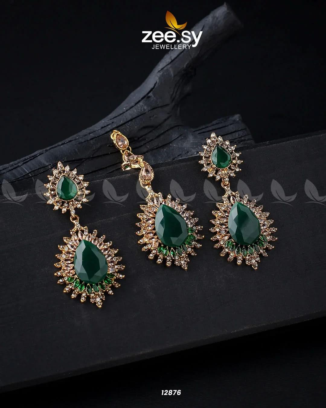 Lupine Earrings Golden Green Earrings - Zeesy Jewellery Pakistan