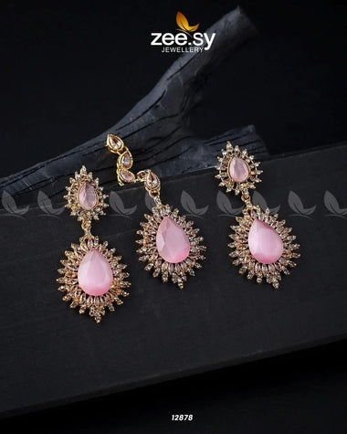 Lupine Earrings Golden Mint Pink Earrings - Zeesy Jewellery Pakistan | Premium Artificial & Imitation Jewellery