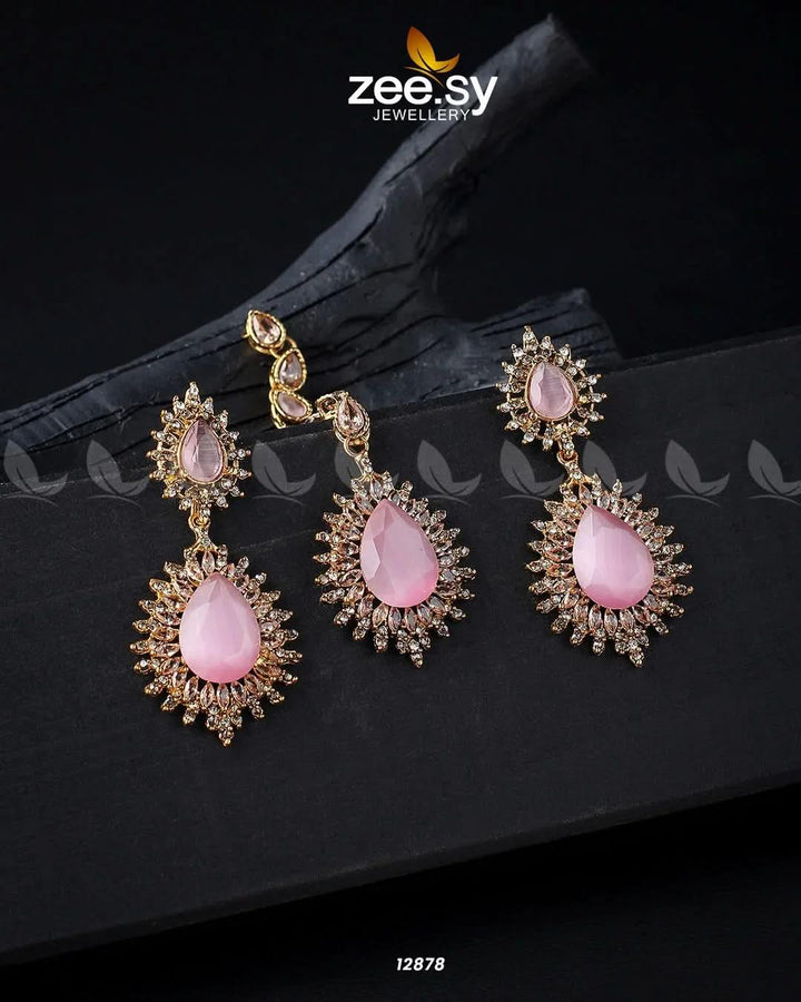Lupine Earrings Golden Mint Pink Earrings - Zeesy Jewellery Pakistan | Premium Artificial & Imitation Jewellery