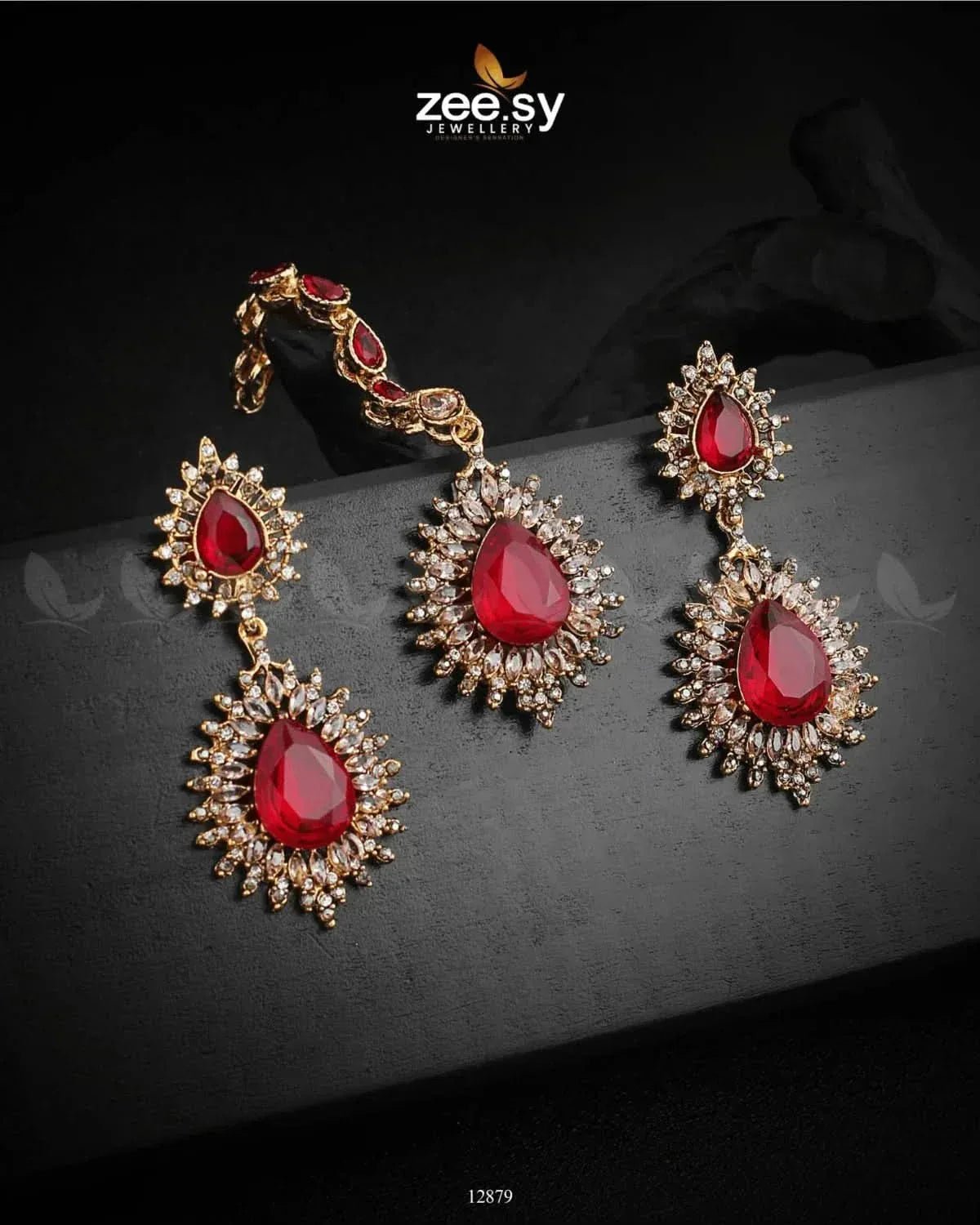 Lupine Earrings Golden Red Earrings - Zeesy Jewellery Pakistan