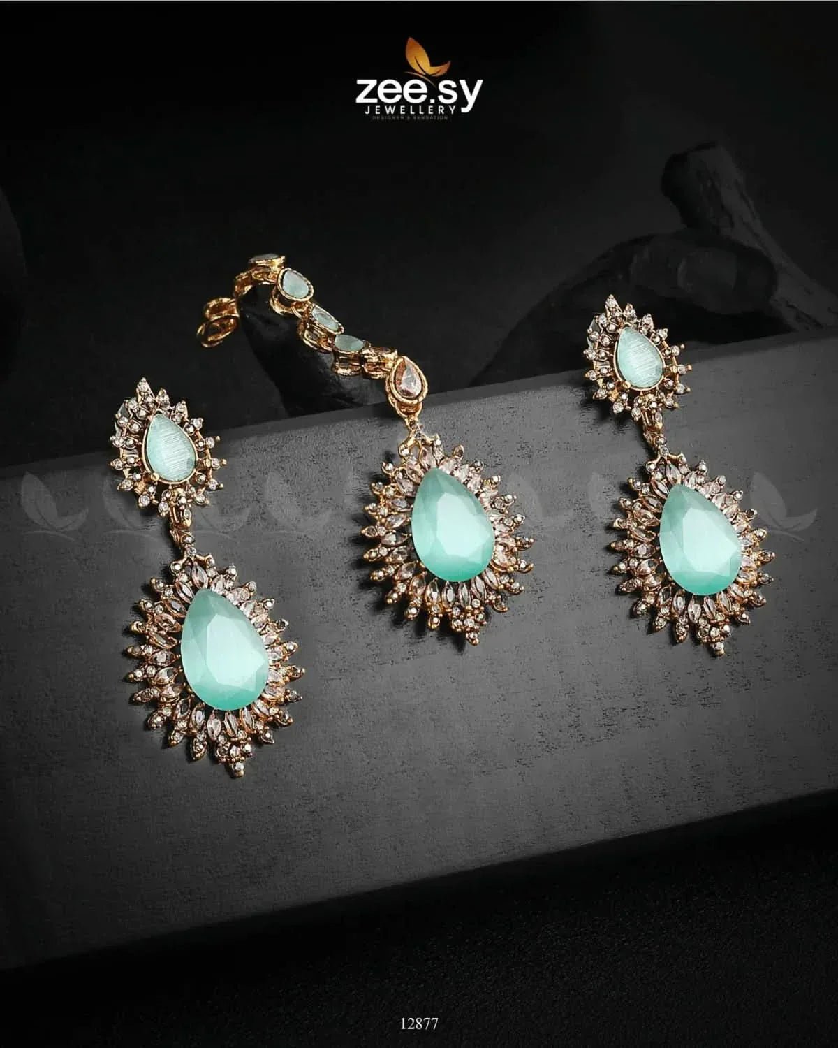 Lupine Earrings Golden Mint Green Earrings - Zeesy Jewellery Pakistan