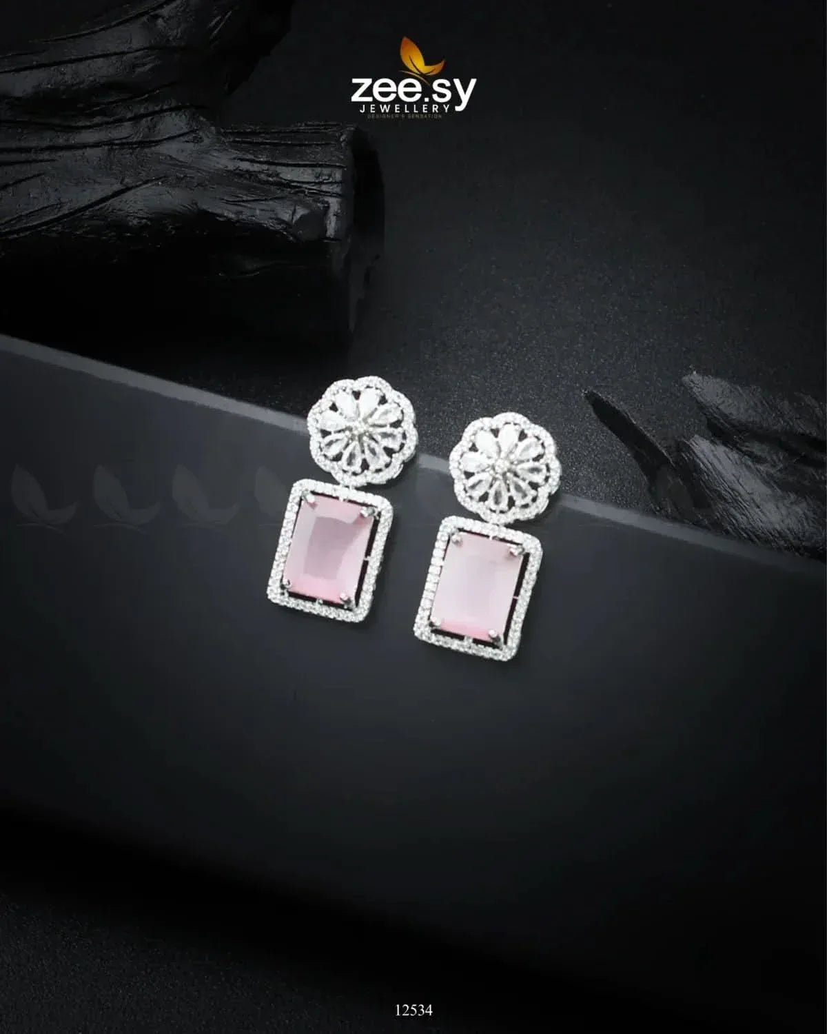 Daphne Earrings Silver Mint Pink Earrings - Zeesy Jewellery Pakistan | Premium Artificial & Imitation Jewellery