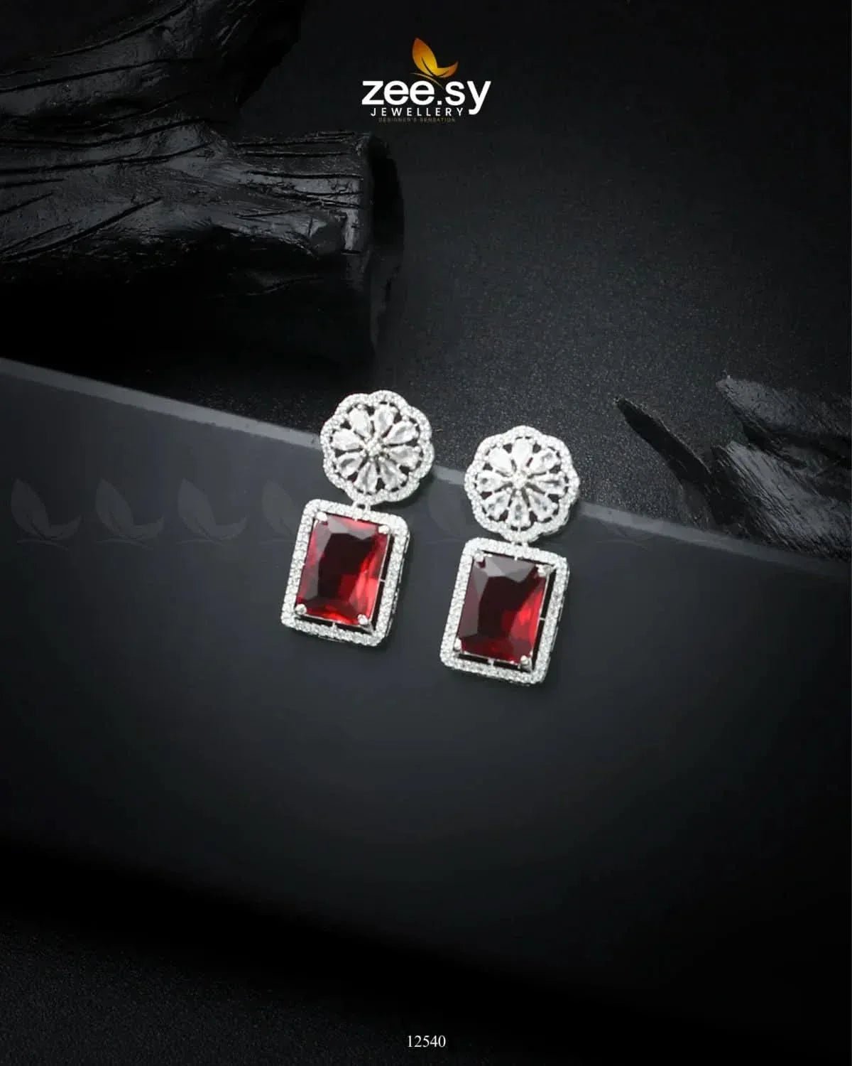 Daphne Earrings Silver Ruby Earrings - Zeesy Jewellery Pakistan | Premium Artificial & Imitation Jewellery
