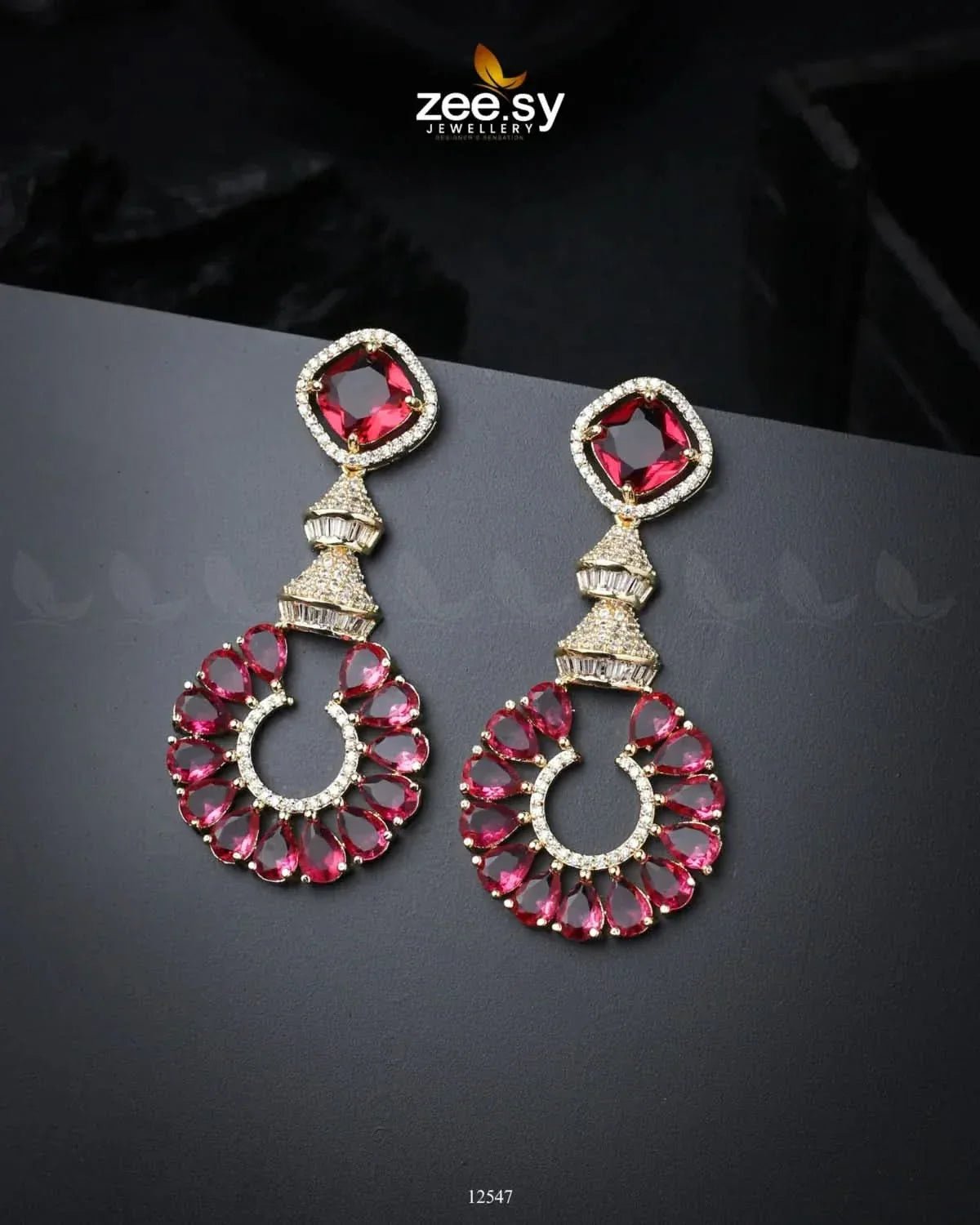 Decorative Earrings Golden Red Earrings - Zeesy Jewellery Pakistan | Premium Artificial & Imitation Jewellery