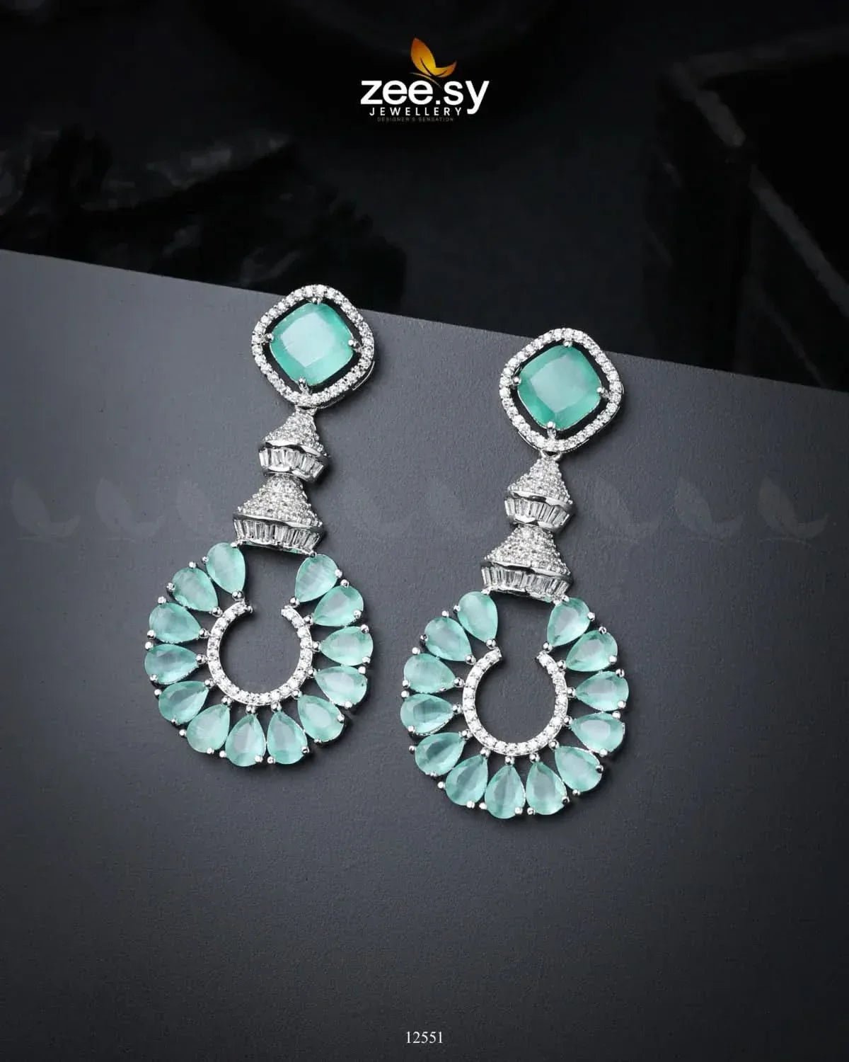 Decorative Earrings Silver Mint Green Earrings - Zeesy Jewellery Pakistan | Premium Artificial & Imitation Jewellery