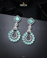 Decorative Earrings Silver Mint Green Earrings - Zeesy Jewellery Pakistan | Premium Artificial & Imitation Jewellery