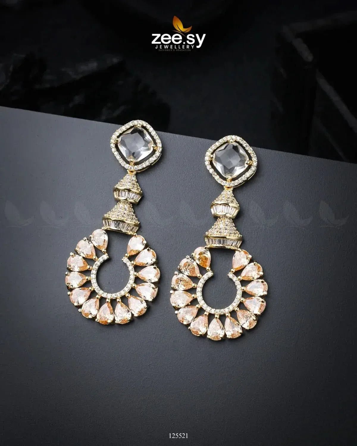 Decorative Earrings Golden Champagne Earrings - Zeesy Jewellery Pakistan | Premium Artificial & Imitation Jewellery