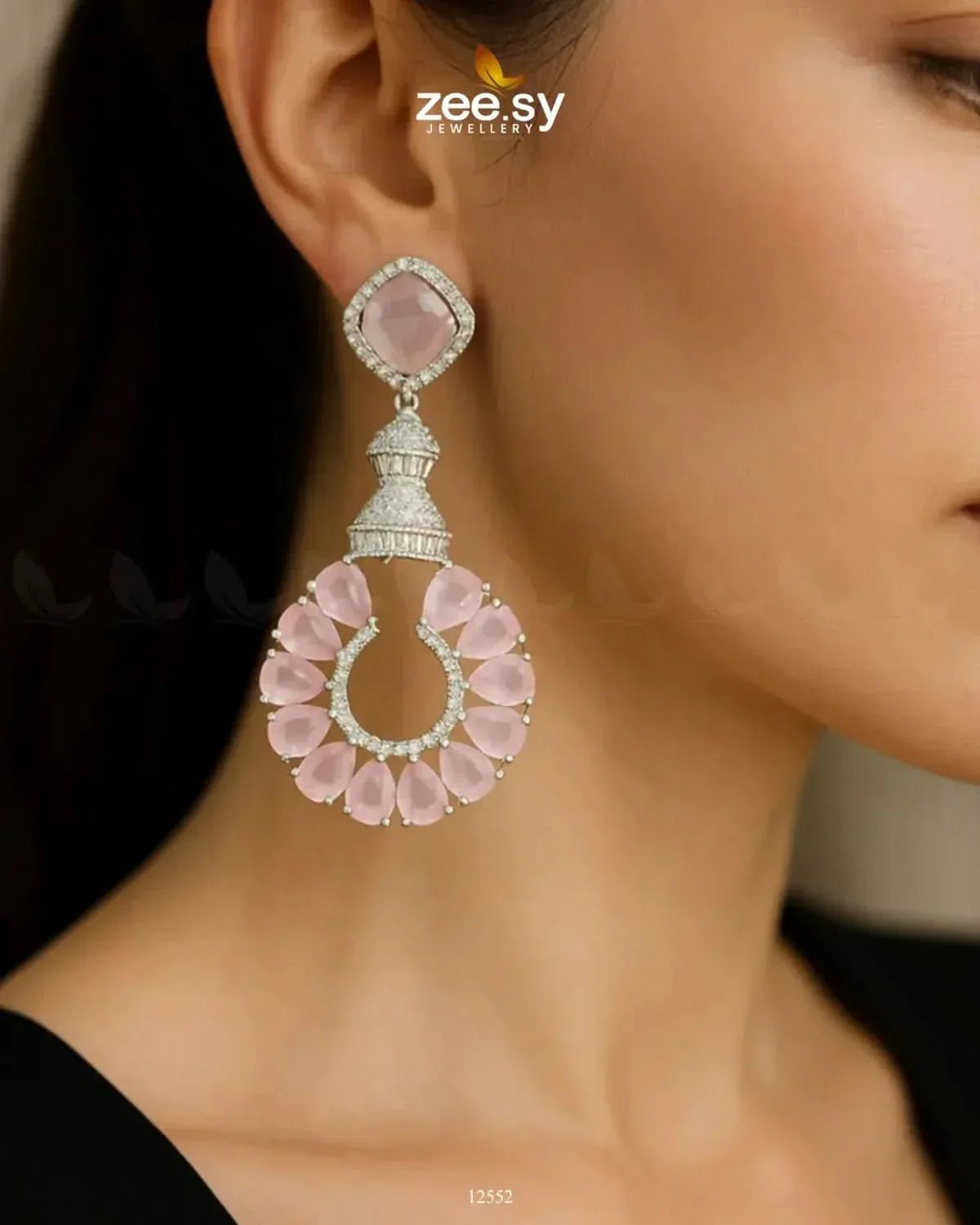 Decorative Earrings Silver Mint Pink Earrings - Zeesy Jewellery Pakistan | Premium Artificial & Imitation Jewellery