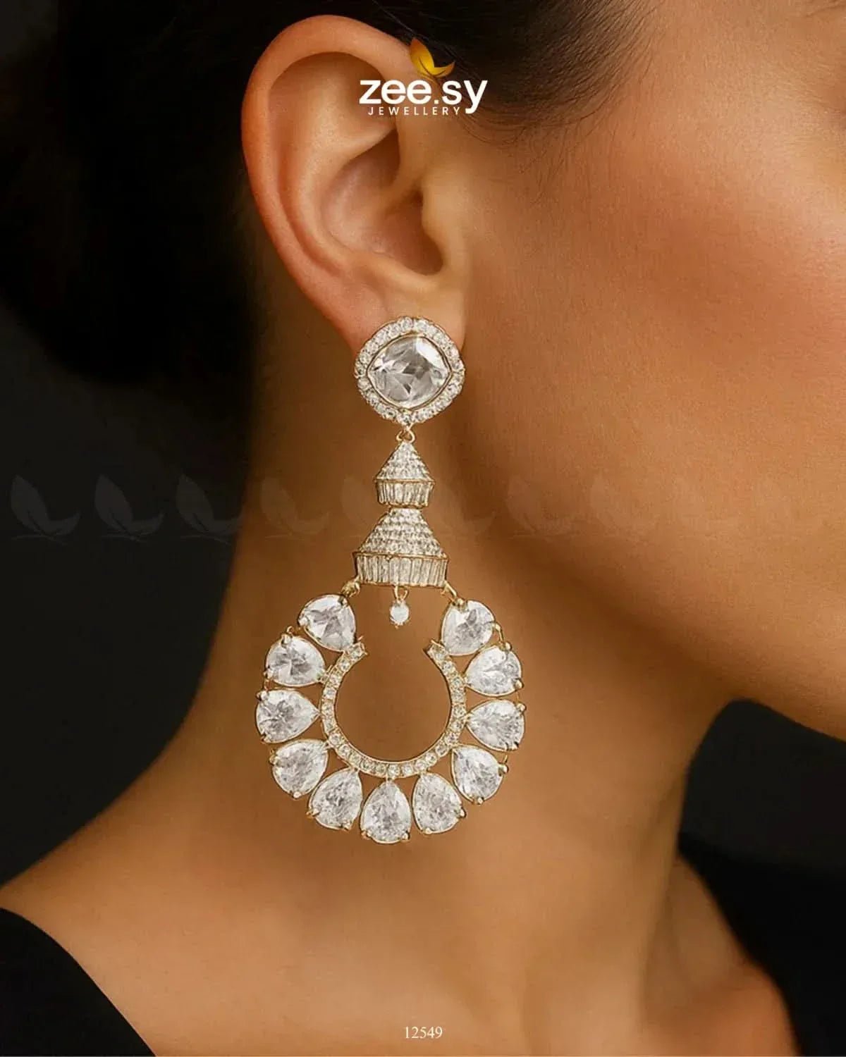 Decorative Earrings Golden White Earrings - Zeesy Jewellery Pakistan | Premium Artificial & Imitation Jewellery