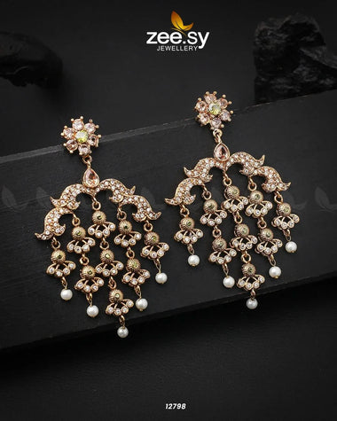 Hanging Earrings Golden Mint Green Earrings - Zeesy Jewellery Pakistan | Premium Artificial & Imitation Jewellery
