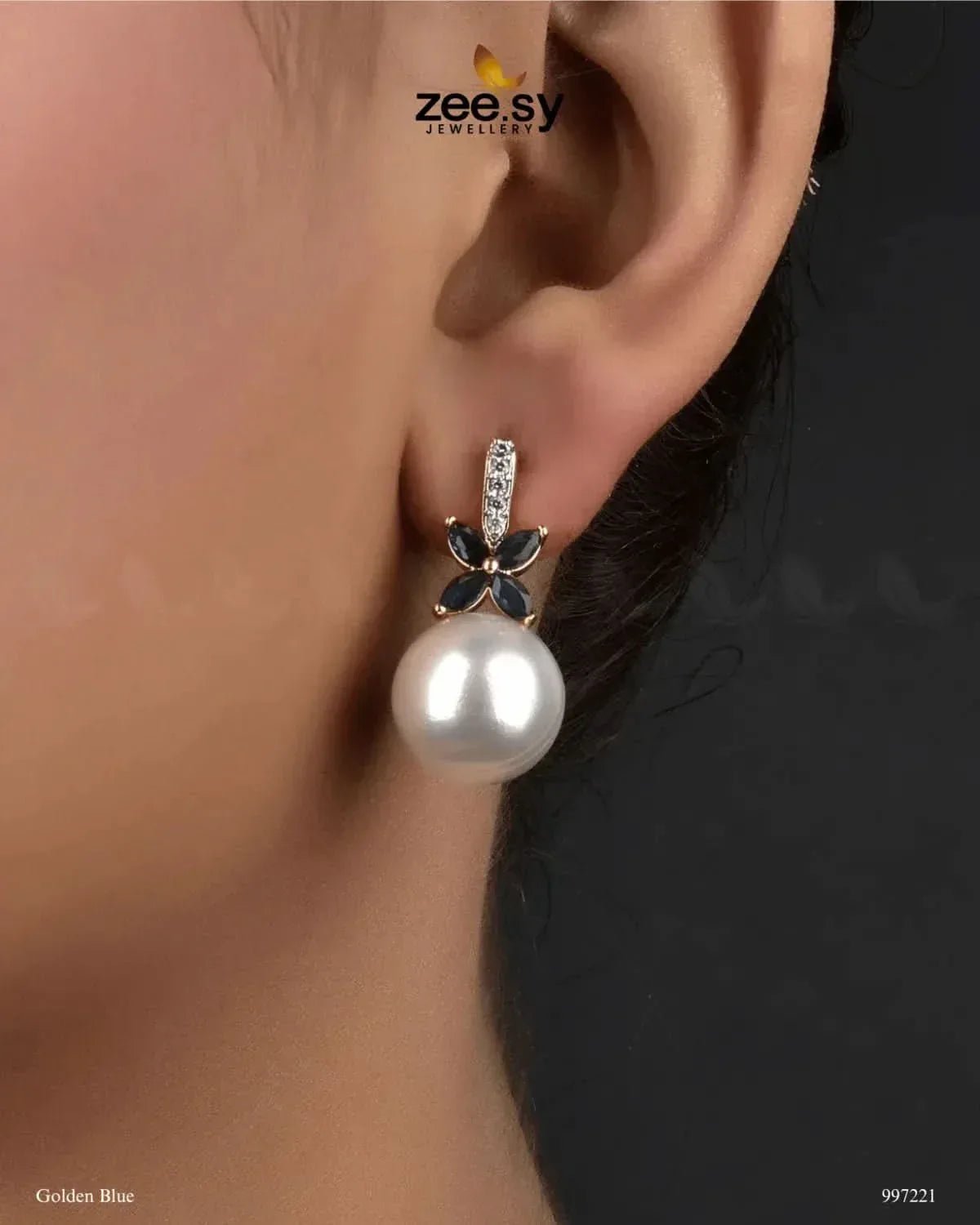 Nizha Earrings Golden Blue Earrings - Zeesy Jewellery Pakistan | Premium Artificial & Imitation Jewellery