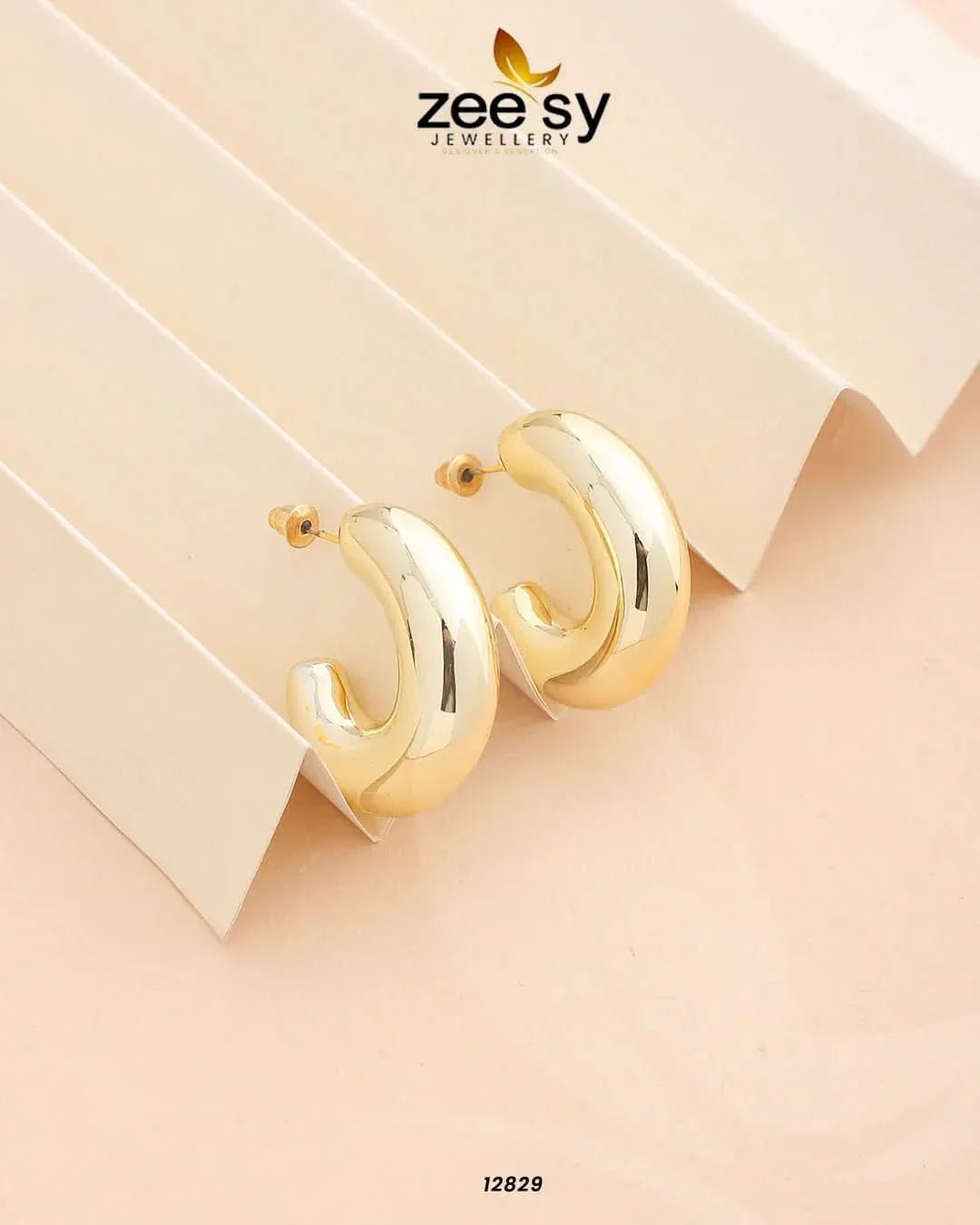 C-Type Stud Earrings Golden Earrings - Zeesy Jewellery Pakistan | Premium Artificial & Imitation Jewellery