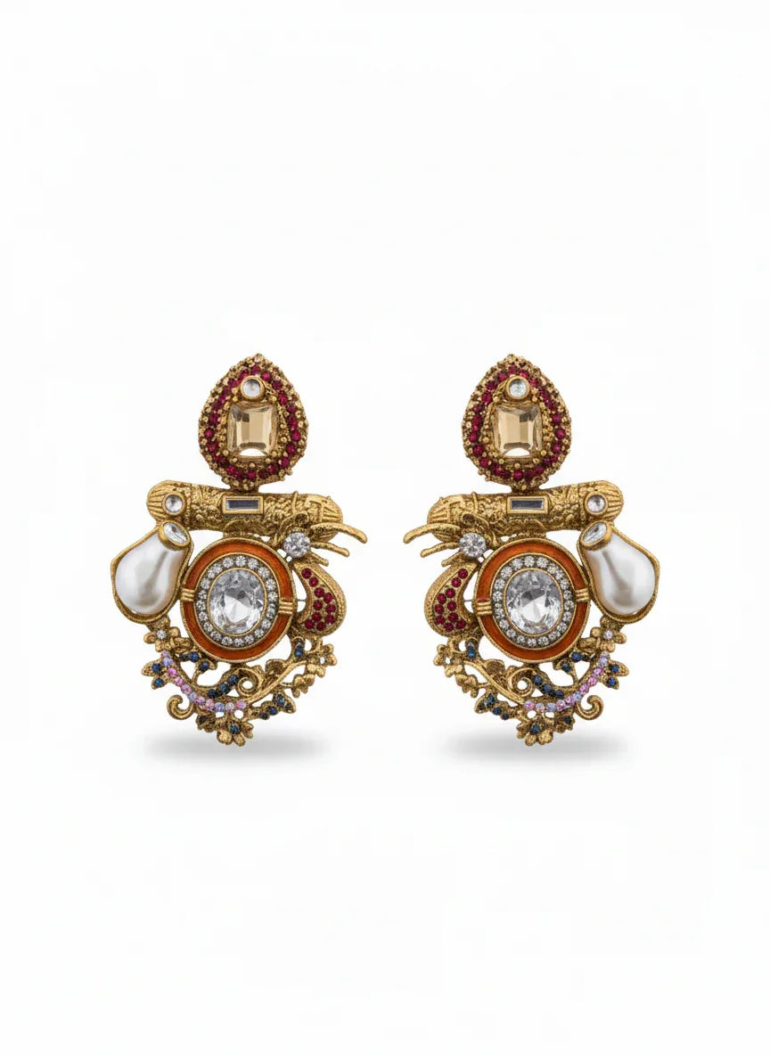Regal Multi Baroque Drop Earrings Earrings - Zeesy Jewellery Pakistan | Premium Artificial & Imitation Jewellery