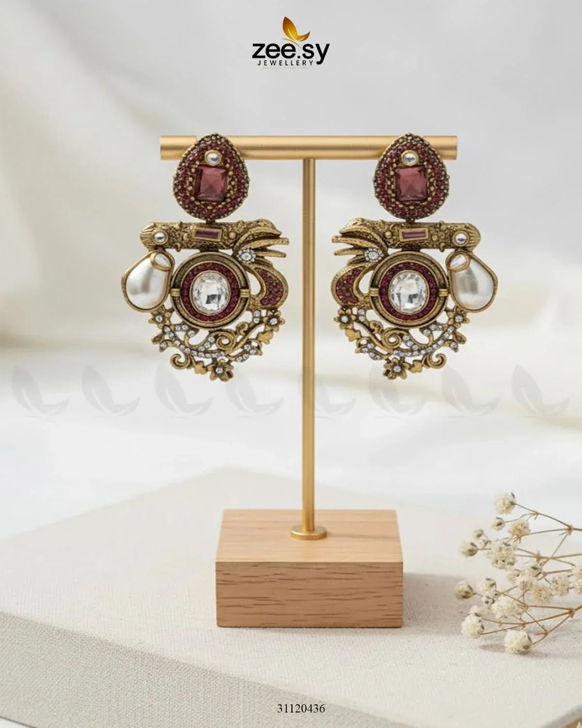 Regal Multi Baroque Drop Earrings Golden Fuchsia Earrings - Zeesy Jewellery Pakistan | Premium Artificial & Imitation Jewellery