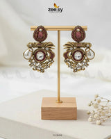 Regal Multi Baroque Drop Earrings Golden Fuchsia Earrings - Zeesy Jewellery Pakistan | Premium Artificial & Imitation Jewellery