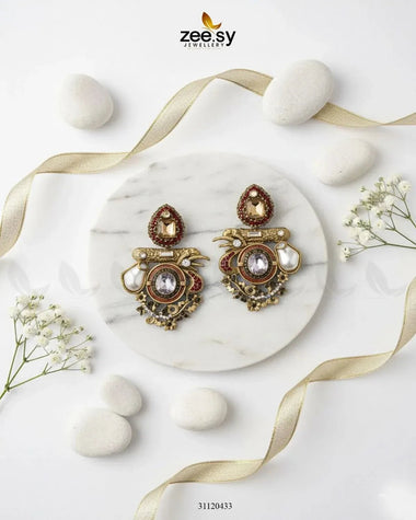 Regal Multi Baroque Drop Earrings Golden Champagne Earrings - Zeesy Jewellery Pakistan | Premium Artificial & Imitation Jewellery