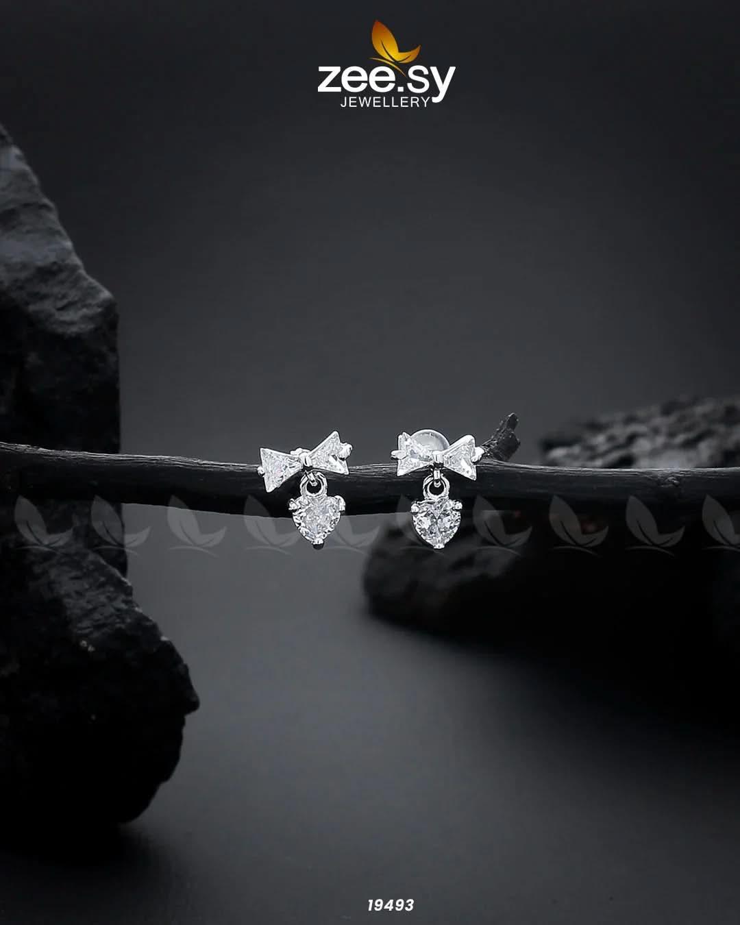 Crystal Bow Stud Earrings Silver Earrings - Zeesy Jewellery Pakistan | Premium Artificial & Imitation Jewellery