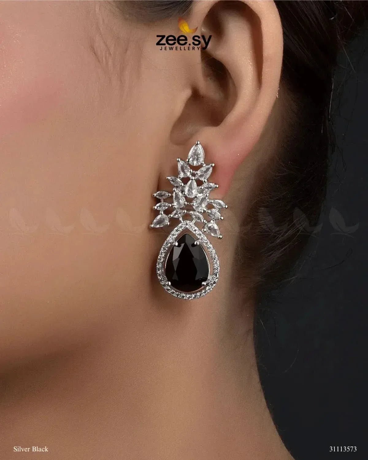 Ivy Earrings Silver Black Earrings - Zeesy Jewellery Pakistan | Premium Artificial & Imitation Jewellery