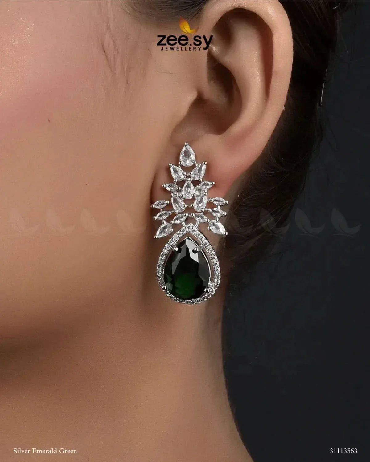 Ivy Earrings Silver Emerald Green Earrings - Zeesy Jewellery Pakistan | Premium Artificial & Imitation Jewellery