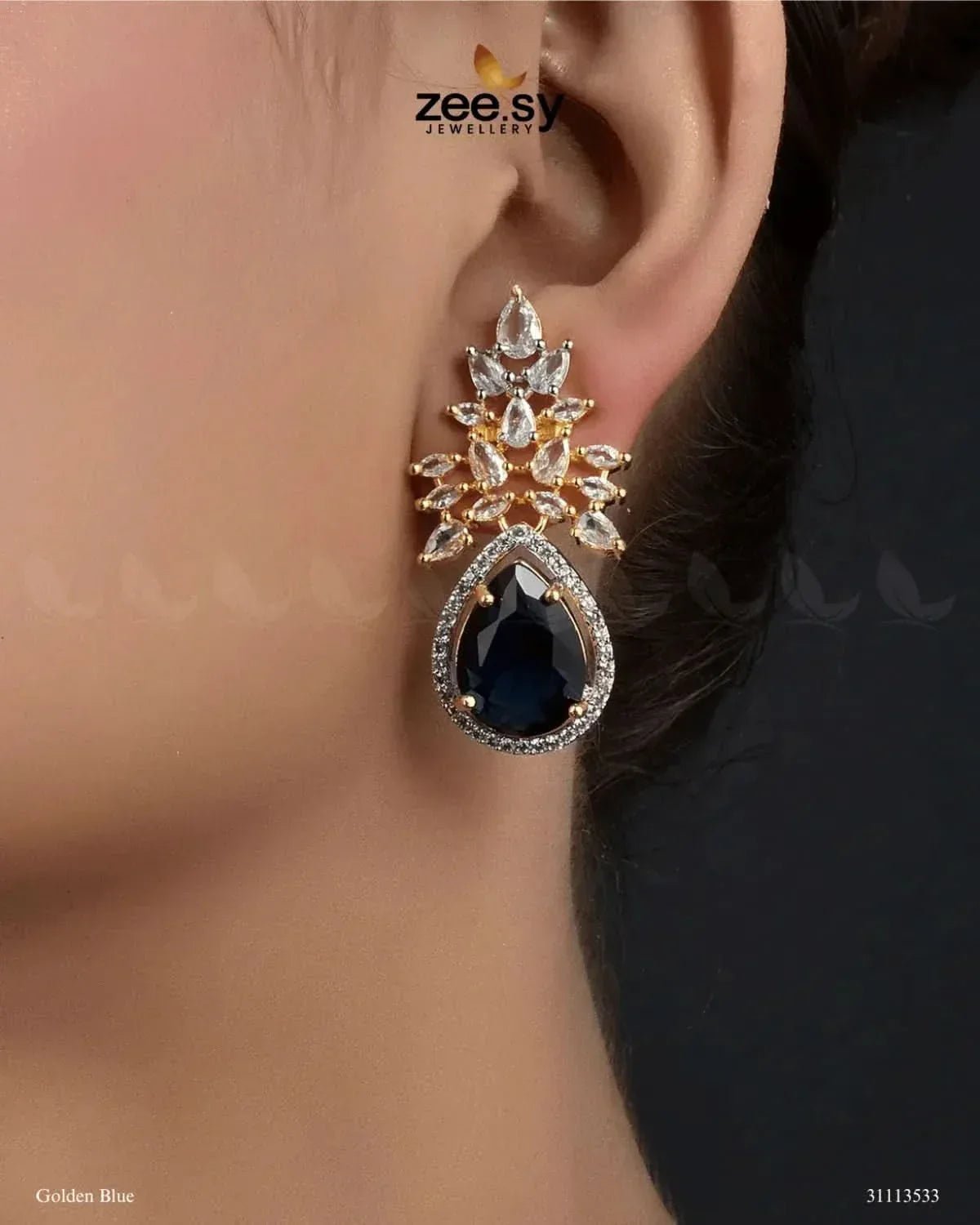 Ivy Earrings Golden Blue Earrings - Zeesy Jewellery Pakistan | Premium Artificial & Imitation Jewellery