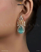 Ivy Earrings Golden Mint Green Earrings - Zeesy Jewellery Pakistan | Premium Artificial & Imitation Jewellery