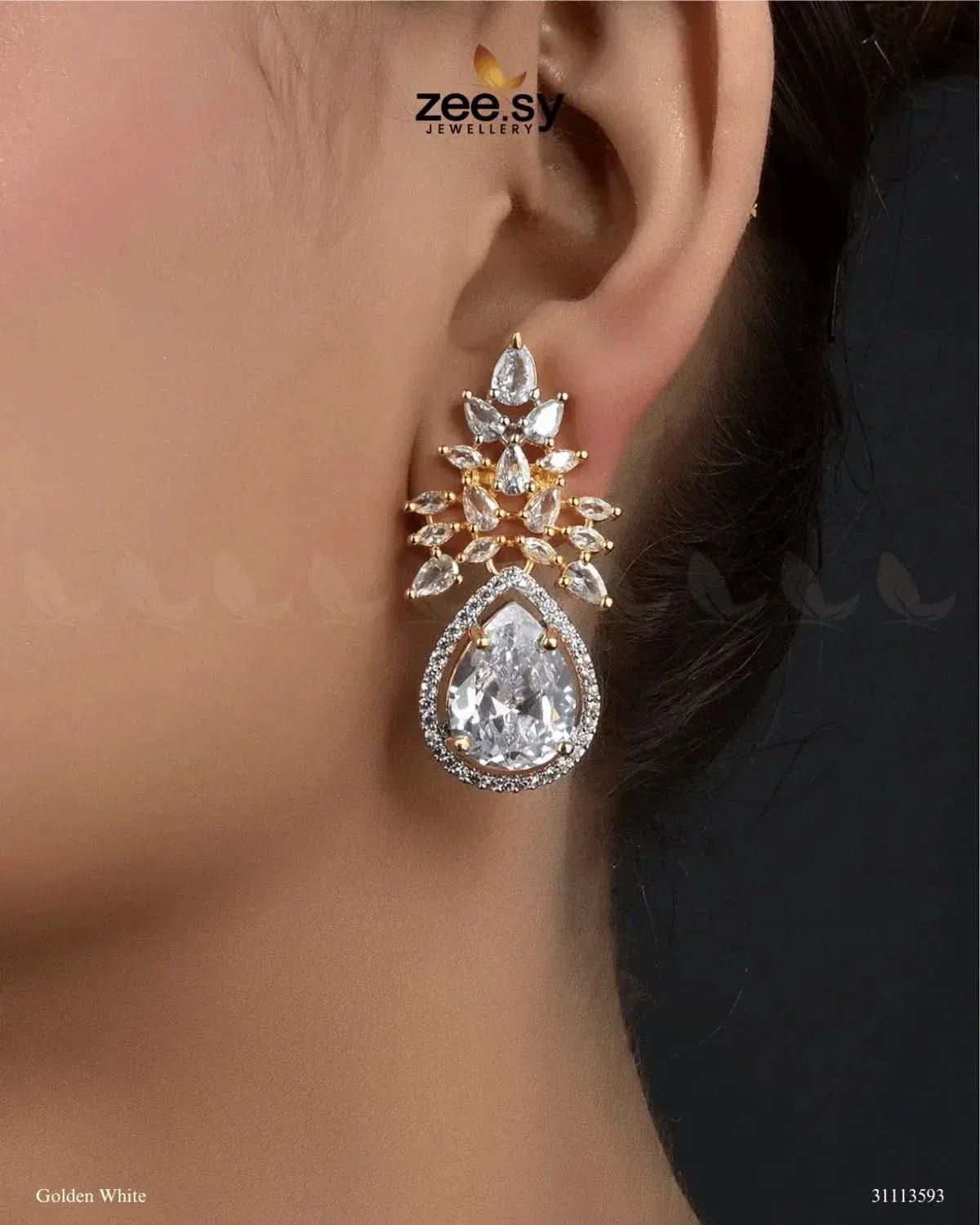 Ivy Earrings Golden White Earrings - Zeesy Jewellery Pakistan | Premium Artificial & Imitation Jewellery