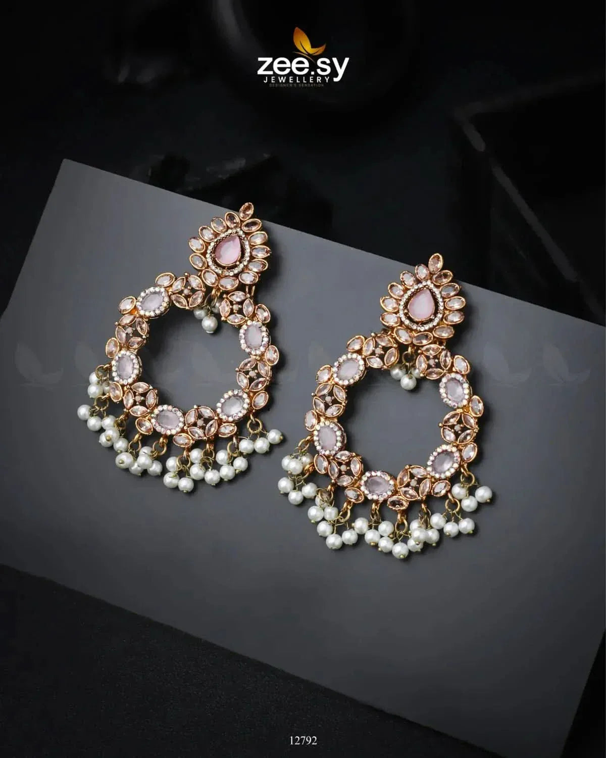 Anamta's Earrings Golden Mint Pink Earrings - Zeesy Jewellery Pakistan | Premium Artificial & Imitation Jewellery