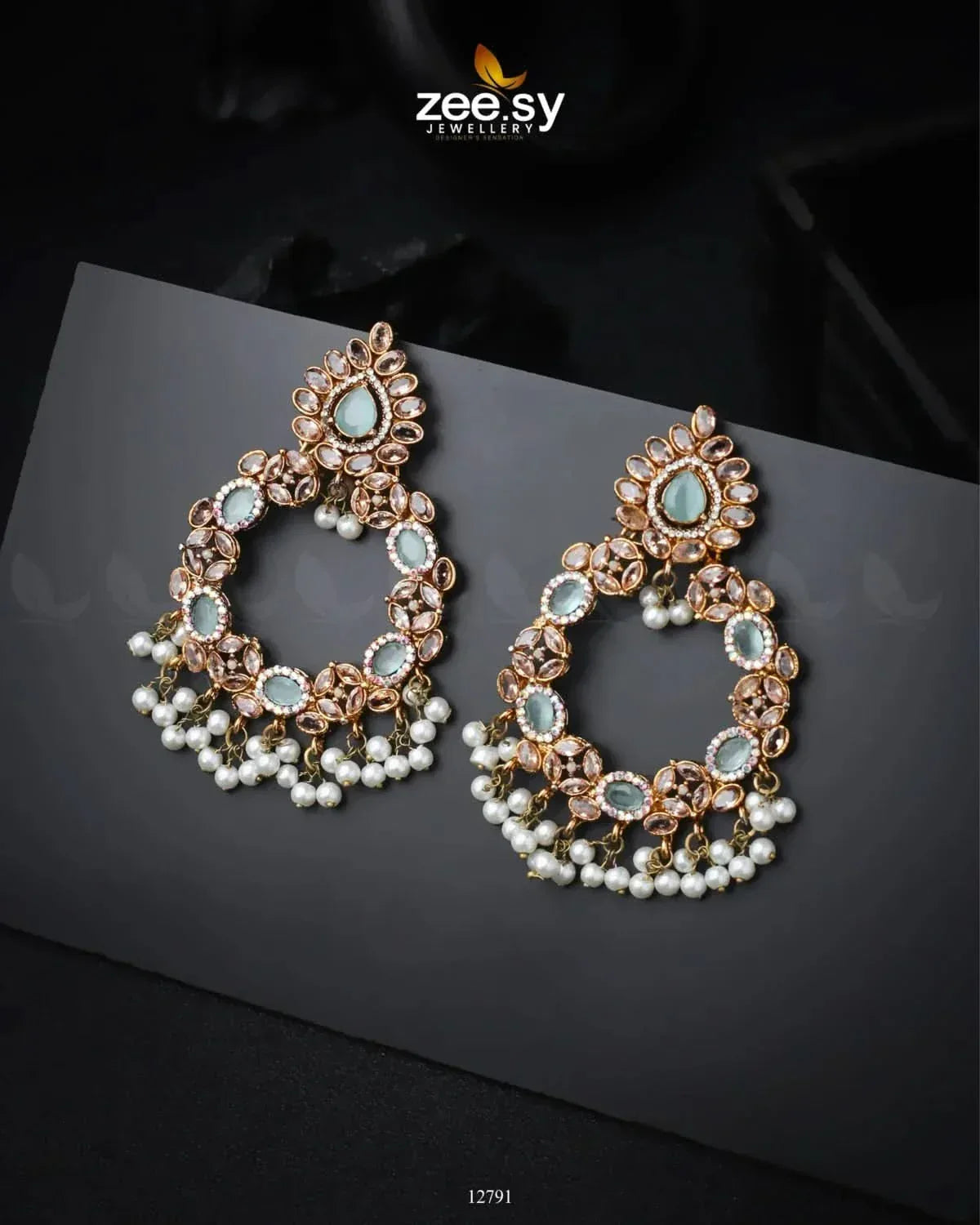 Anamta's Earrings Golden Mint Green Earrings - Zeesy Jewellery Pakistan | Premium Artificial & Imitation Jewellery
