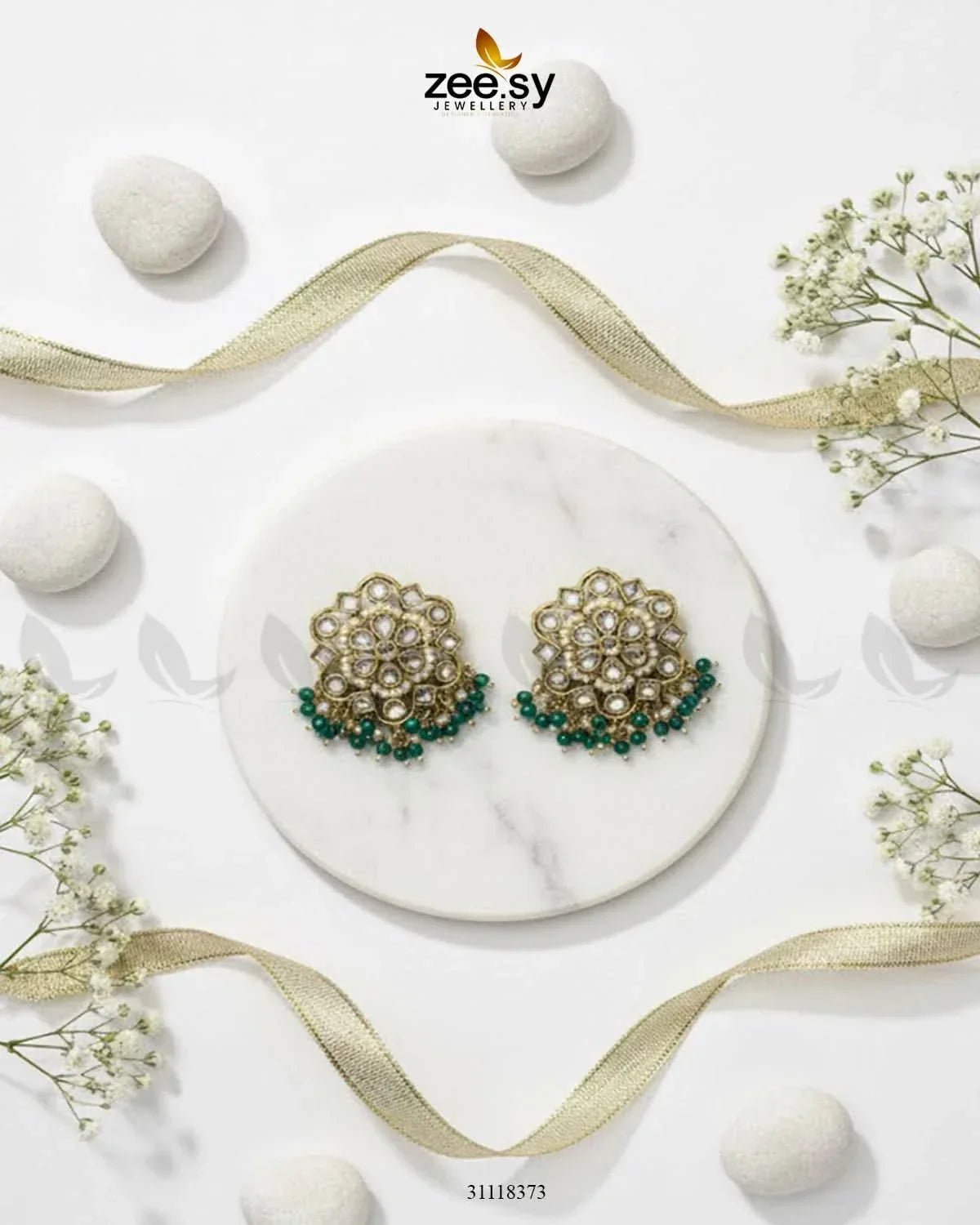 Dewdrop Earrings Golden Green Earrings - Zeesy Jewellery Pakistan | Premium Artificial & Imitation Jewellery