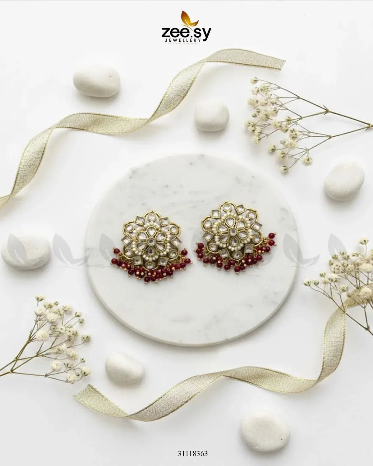 Dewdrop Earrings Golden Red Earrings - Zeesy Jewellery Pakistan | Premium Artificial & Imitation Jewellery