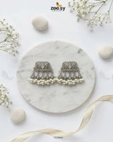 Elegant Tassel Moti Work Earrings Silver White Earrings - Zeesy Jewellery Pakistan | Premium Artificial & Imitation Jewellery