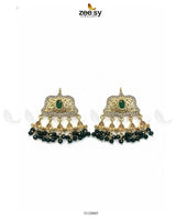 Elegant Tassel Moti Work Earrings Golden Green Earrings - Zeesy Jewellery Pakistan | Premium Artificial & Imitation Jewellery
