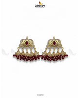 Elegant Tassel Moti Work Earrings Golden Red Earrings - Zeesy Jewellery Pakistan | Premium Artificial & Imitation Jewellery