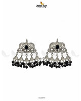 Elegant Tassel Moti Work Earrings Silver Black Earrings - Zeesy Jewellery Pakistan | Premium Artificial & Imitation Jewellery