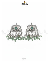 Elegant Tassel Moti Work Earrings Silver Mint Green Earrings - Zeesy Jewellery Pakistan | Premium Artificial & Imitation Jewellery