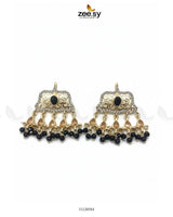 Elegant Tassel Moti Work Earrings Golden Black Earrings - Zeesy Jewellery Pakistan | Premium Artificial & Imitation Jewellery