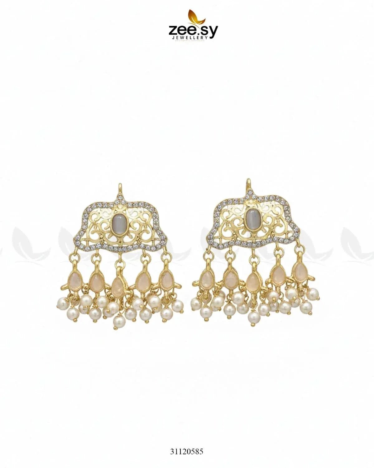 Elegant Tassel Moti Work Earrings Golden Pearl Earrings - Zeesy Jewellery Pakistan | Premium Artificial & Imitation Jewellery